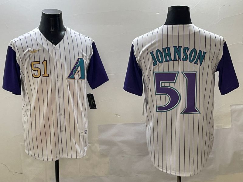 Men Arizona Diamondback #51 Johnson White Stripe Throwback Game 2025 Nike MLB Jersey style 4